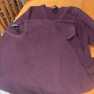 Lands' End Women's V-Neck Sweater in Rich Purple 2 Piece Set